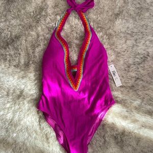 NWT Trina Turk size 6 pink crochet one piece